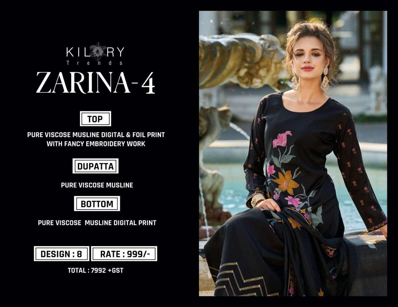 Zarina 4 By Kilory Viscose Muslin Digital Printed Suits Wholesale Shop In Surat
